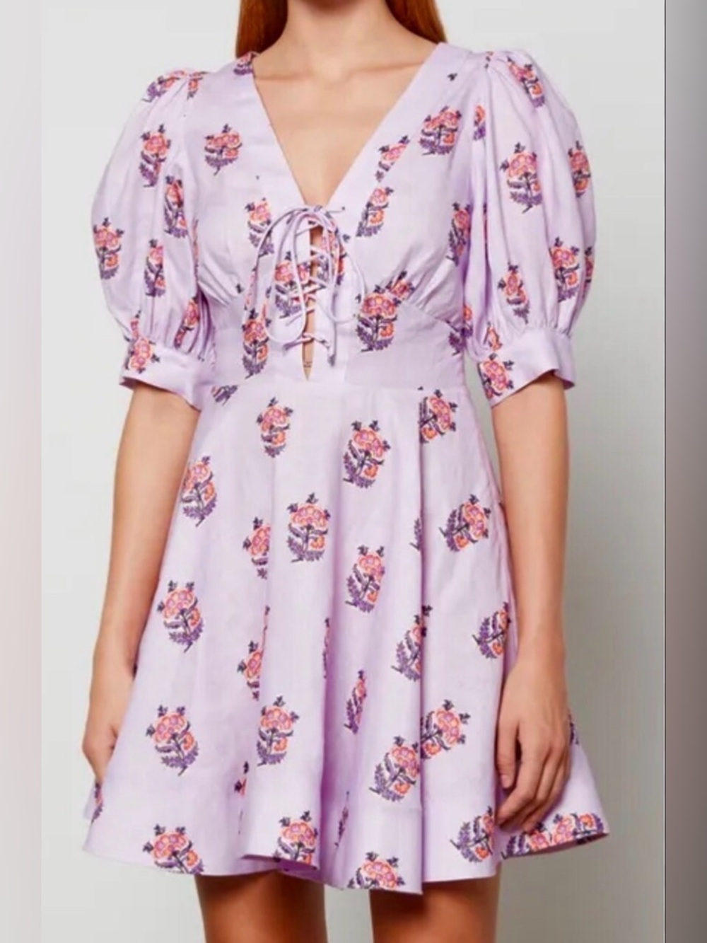 House of Harlow 1960 Lilac Floral Tie-Front Puff Sleeve Mini Dress sz 10 NEW
